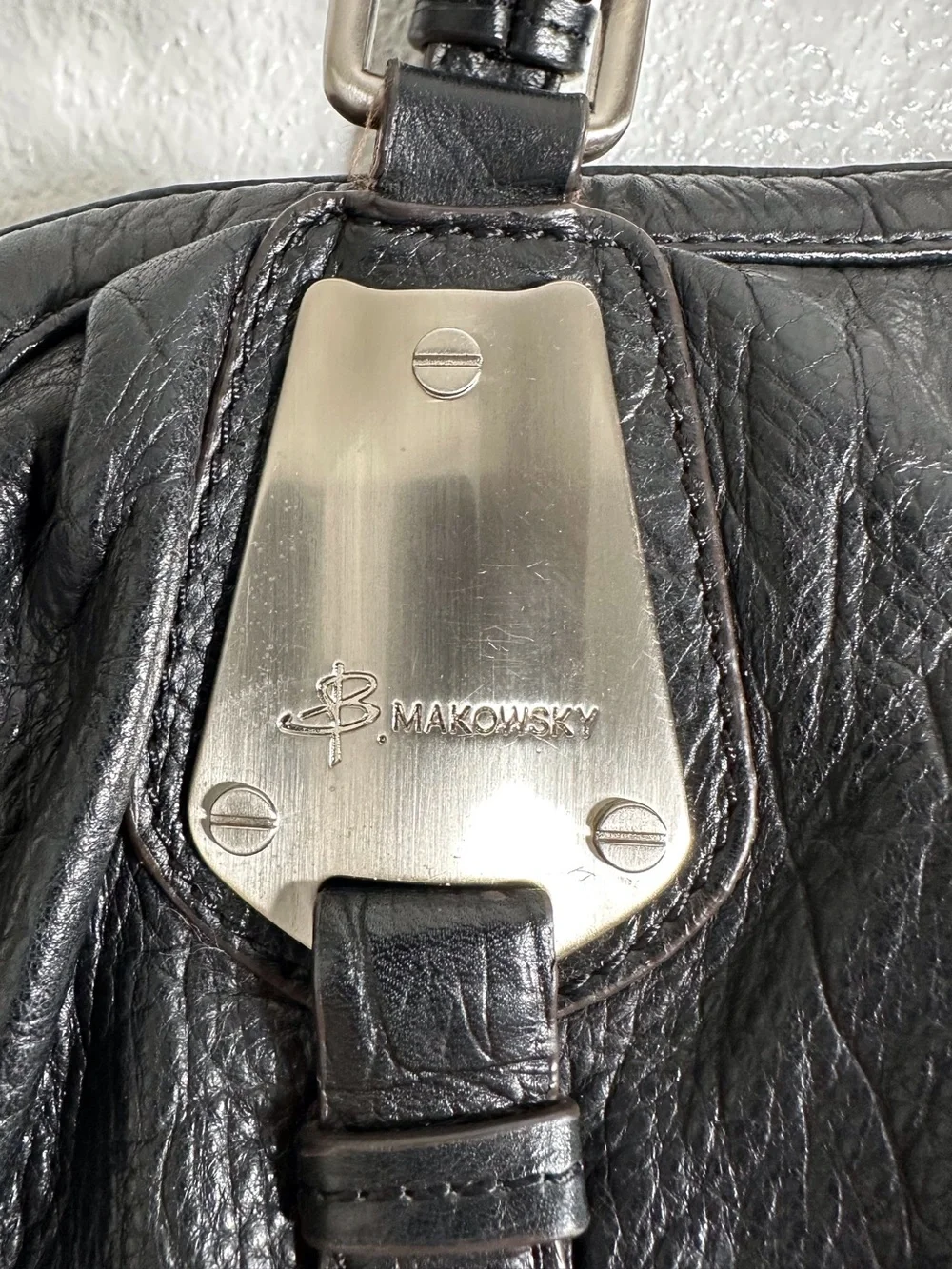 B Makowsky Black Leather Hobo Satchel Handbag - Picture 3 of 16